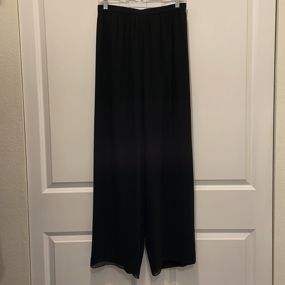 Oleg Cassini Black Silk Chiffon Wide Leg Pants
